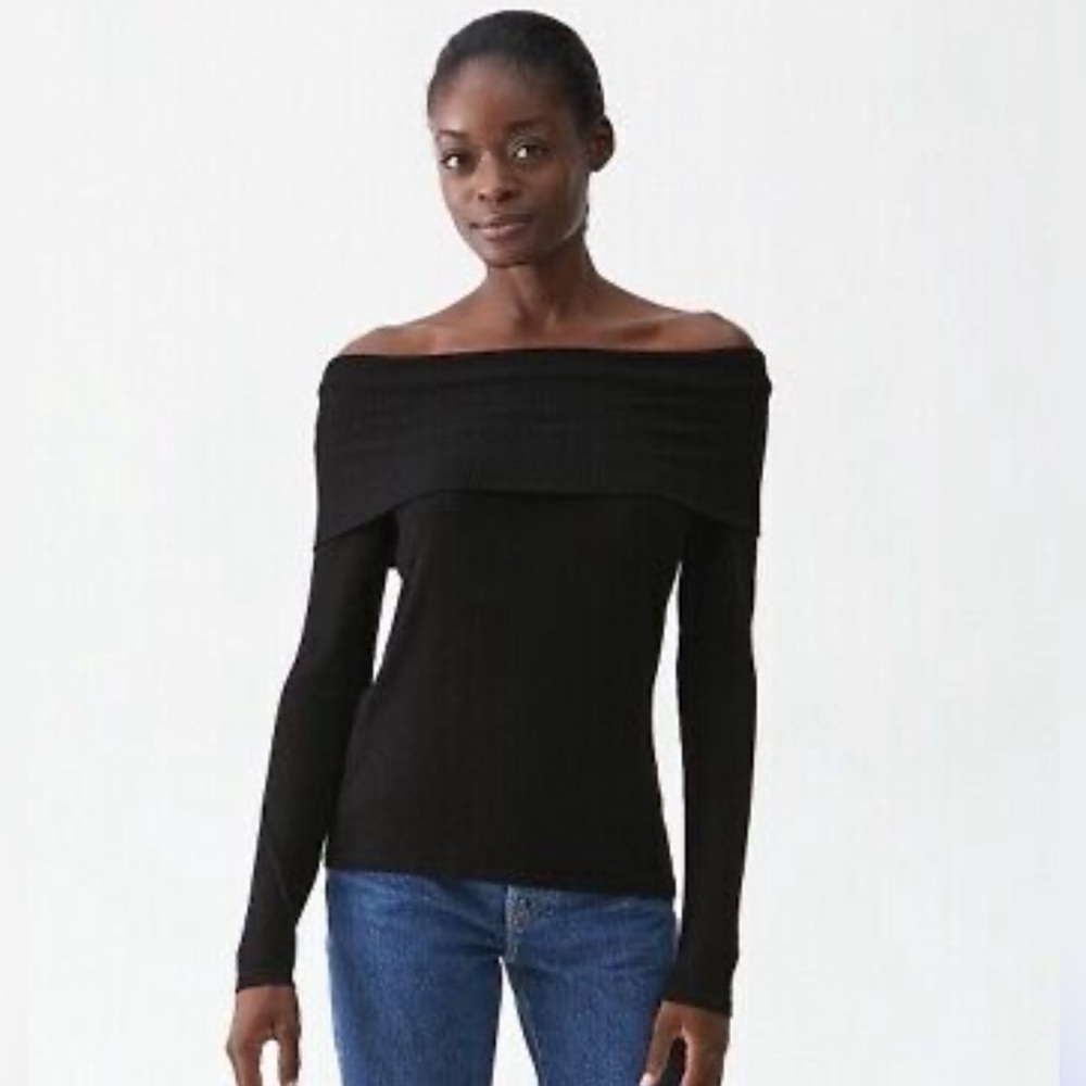 Michael Stars Off Shoulder Ribbed Long Sleeve Top Women’s One Size